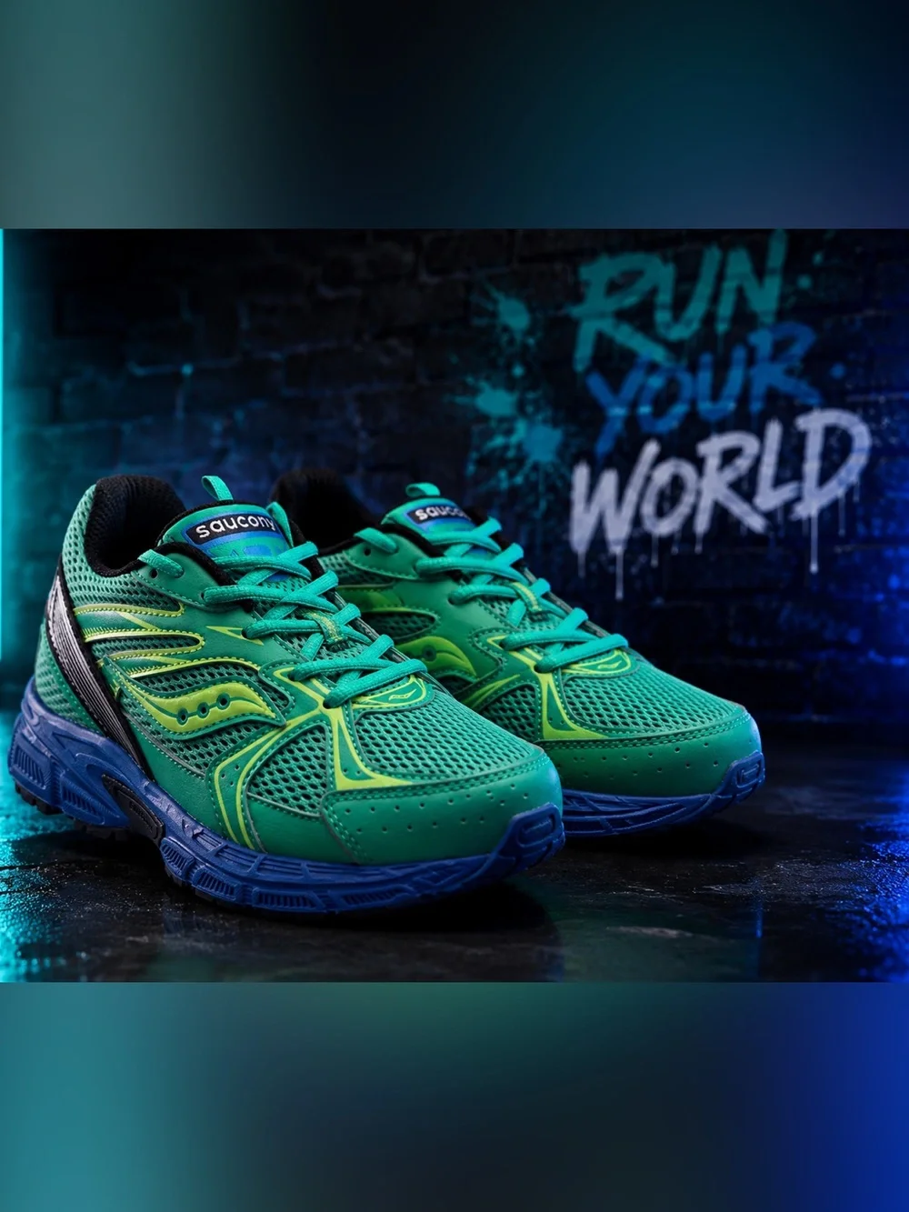 Saucony Men's Teal Green Athletic Sneakers with Blue Sole